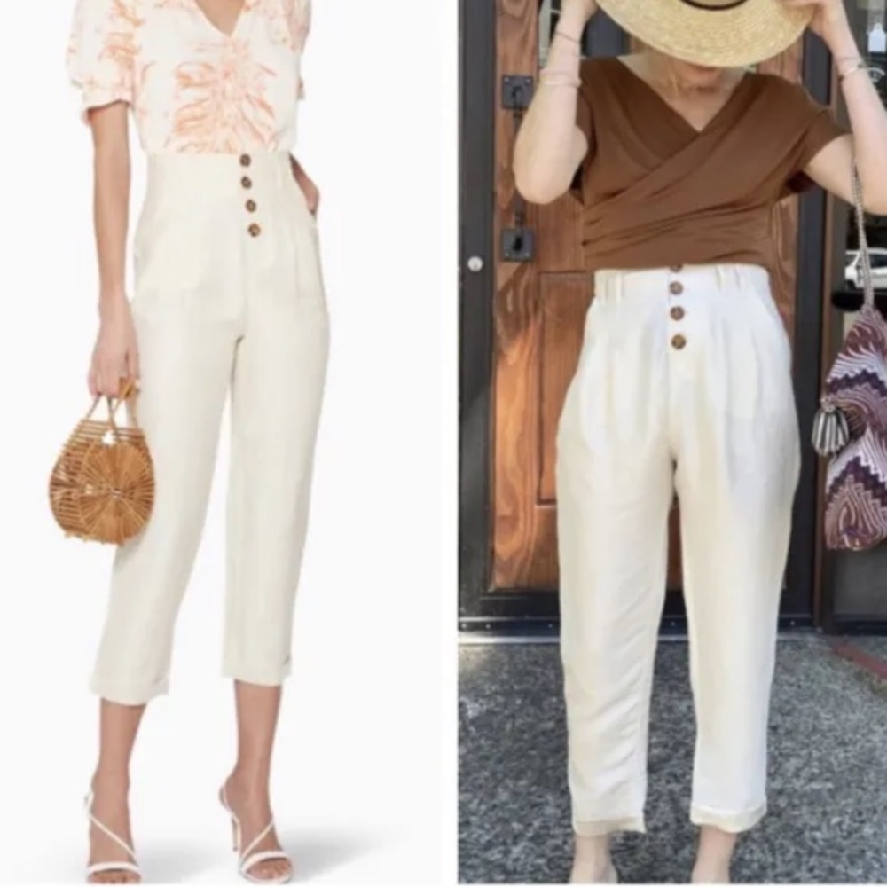 JOIE - Braden High Waisted Pleated Button Front Linen Blend Pants Size 4 NWT